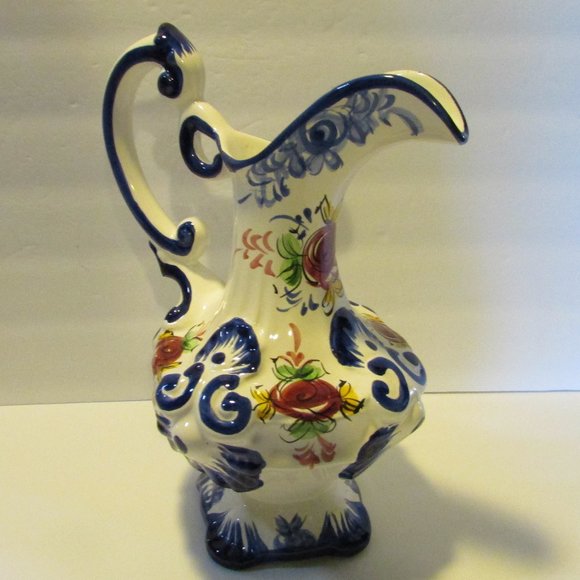 Other - vintage ceramic white and blue pitcher floral design Potuguese kitchen decor